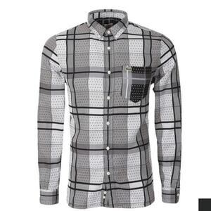 Lacoste Live Mens Sz S Double Cloth Pacthwork Textured Plaid Dress Shirt Cotton